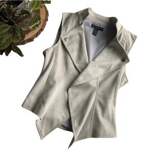 INC International Concepts Moto Vest Size Large Faux Suede Gray Beige Neutral